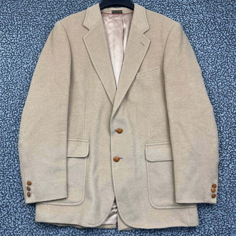 J.G. Hook Blazer Sport Coat Men Tan Two Button Long Sleeve Pockets Camel Hair